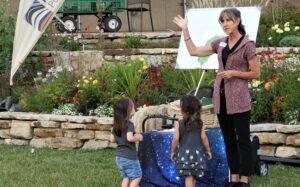 Children's Librarian Amy Holzworth at outdoor storytime