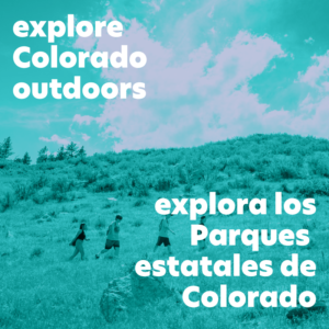 group of people hiking with the text explore Colorado outdoors