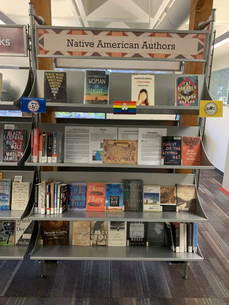 an adult native american authors display in a library
